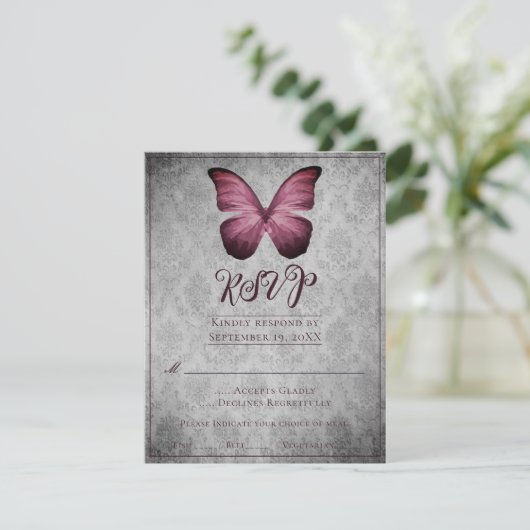 Magenta Vintage Papillon Mariage damassé RSVP (Debout devant)