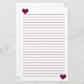 Magenta Violet Lace Heart Lined Stationery Briefpapier (Voorkant / Achterkant)