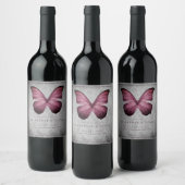 Magenta  Vlinder Damast Bruiloft Wijn Etiket (Flessen)
