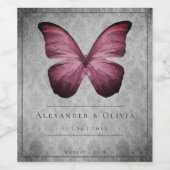 Magenta  Vlinder Damast Bruiloft Wijn Etiket (Enkel label)