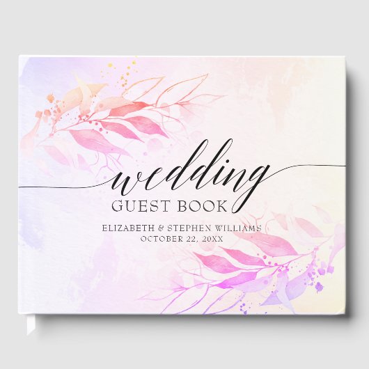 Magenta Watercolor Feuilles Floral Mariage Livre d (Recto)