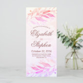 Magenta Watercolor Feuilles Programmes de mariage (Debout devant)