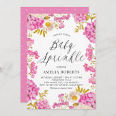 Magenta Waterverf Hydrangeas Bloemen Baby Sprinkle Kaart (Voorkant / Achterkant)