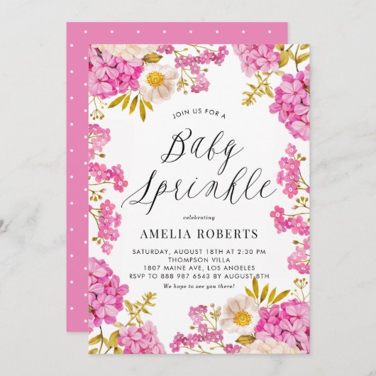 Magenta Waterverf Hydrangeas Bloemen Baby Sprinkle Kaart (Voorkant / Achterkant)