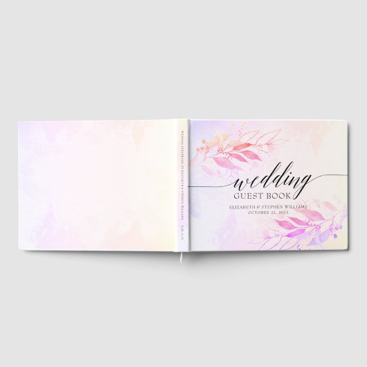 Magenta Waterverf laat Floral Wedding Guestbook ac Gastenboek (Volledig)