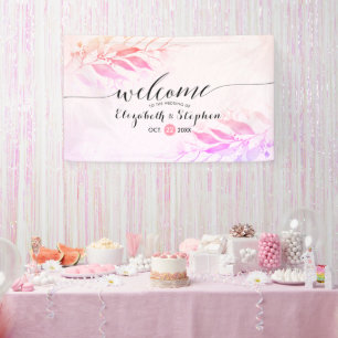 Magenta Waterverf laat Floral Wedding Welkom achte Spandoek