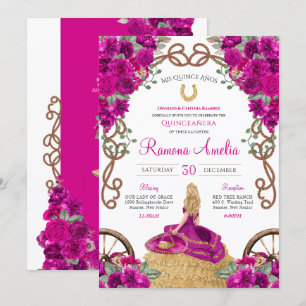 Magenta Western Charro Roze Quinceañera Kaart