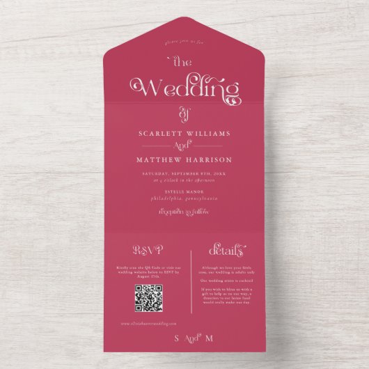 Magenta Whimsical Weddenschap in één uitnodiging (Binnen)