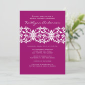 Magenta & White Damask Bridal Shower Invitation Kaart (Staand voorkant)