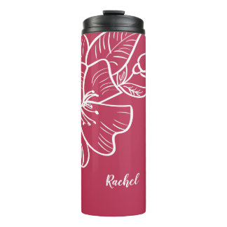 Magenta & White Floral Monogram Sjabloon Botanisch Thermosbeker