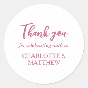 Magenta & White Wedding Classic Round Sticker