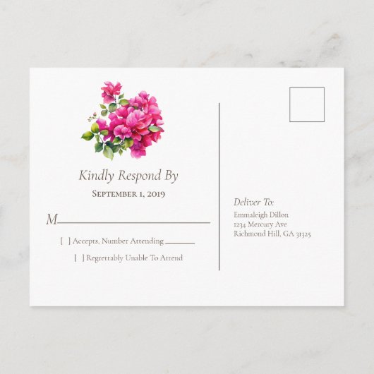 Magenta Wilde Rozen RSVP Uitnodiging Briefkaart (Achterkant)