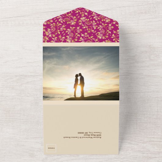 Magenta Winter nacht bruiloft All In One Uitnodiging (Buitenkant)