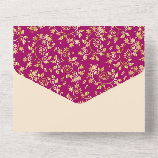 Magenta Winter nacht bruiloft All In One Uitnodiging (Achterkant)