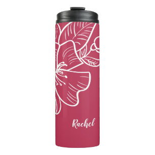 Magenta & Witte Bloemige Monogram Sjabloon Botanis Thermosbeker