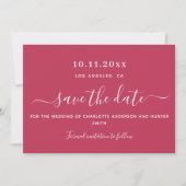 Magenta witte bruiloft save the date (Voorkant)