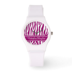 Magenta Zebra Druk met aangepaste tekst Horloge
