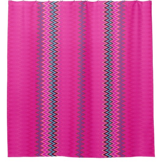 Magenta Zigzag Douchegordijn (Voorkant)