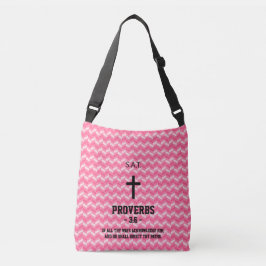 Magenta Zigzag Pattern Bible Verse Christelijk Crossbody Tas