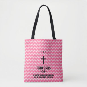 Magenta Zigzag Pattern Bible Verse Christelijk Draagtas