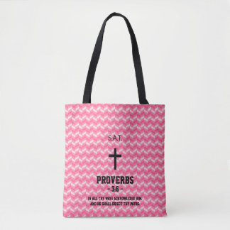Magenta Zigzag Pattern Bible Verse Christelijk Draagtas