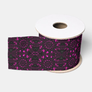 Magenta Zwart Grijs Artistiek Fractal Kunstpatroon Grosgrain Lint