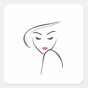 mager meisje in roze lipstick vierkante sticker