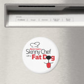 Magere Chef Fat Dog (wit 3" rond) Magneet (Insitu (Vaatwasser))