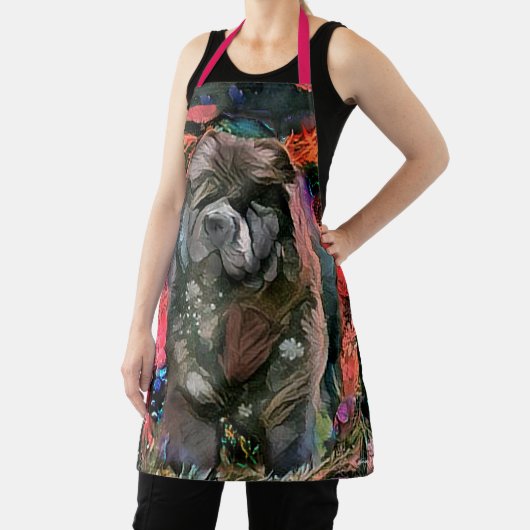 MAGGIE Black chow All-Over Print Apron Schort (Insitu)