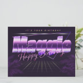 Maggie prénom carte rétro lilas pour anniversaire (Debout devant)