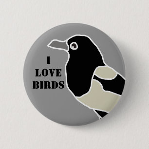 Maggie the magpie/I hou van vogels Ronde Button 5,7 Cm