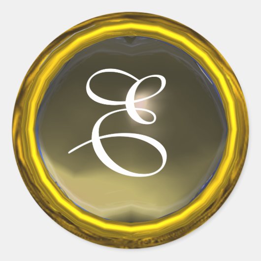MAGIC AGATE MONOGRAM heldere, levendige gele grijs Ronde Sticker (Voorkant)