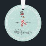 Magic and Wonder Christmas Snowman Mint ID440<br><div class="desc">Beau ornement acrylique de Noël avec un bonhomme de neige stylisé encadré en blanc sur un arrière - plan vert menthe parsemé de flocons de neige et d'étoiles. La typographie élégante de 'Magic and Wonder' complète le design. Ajoutez votre nom pour personnaliser si vous le souhaitez. Recherchez ID440 pour voir...</div>
