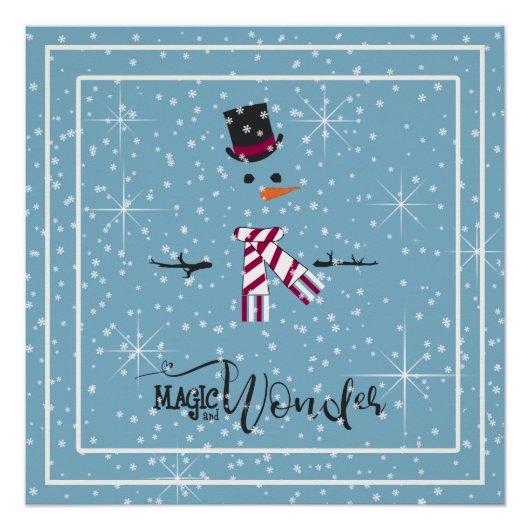 Magic and Wonder Kerstmis Snowman Blue ID440 Perfect Poster (Voorkant)