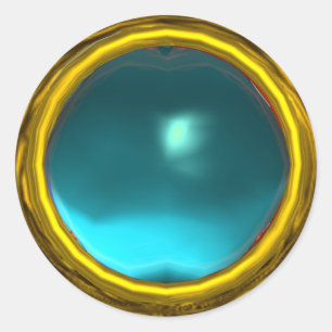 MAGIC AQUA BLUE AQUAMARINE GEM STONE GOLD YELLOW RONDE STICKER