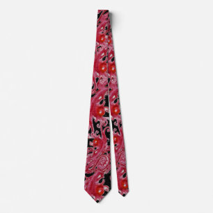 MAGIC BERRIES Fantasy Black Red Pink Floral Swirls Stropdas
