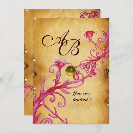 MAGIC BERRIES MONOGRAM Parchment Yellow rsvp Kaart (Voorkant / Achterkant)