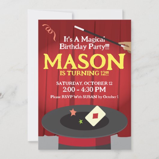 Magic Birthday Party Invitation Top Hat & Magic. Kaart (Voorkant)