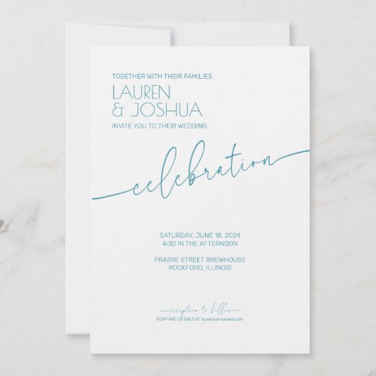 Magic Blue · Modern minimalistisch script bruiloft Kaart (Voorkant)