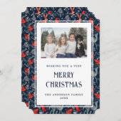 Magic Blue Red Nordic Photo Joyeuse carte de Noël (Devant / Derrière)