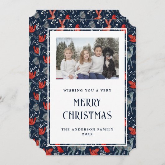 Magic Blue Red Nordic Photo Joyeuse carte de Noël (Devant / Derrière)