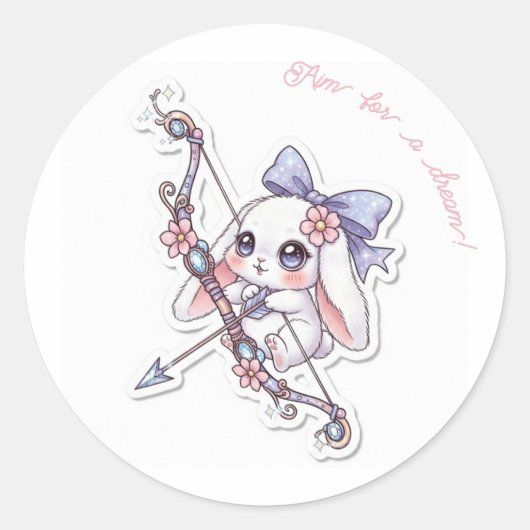 Magic Bow Bunny - Dreamy Fantasy Adventure Kawaii  Ronde Sticker (Voorkant)