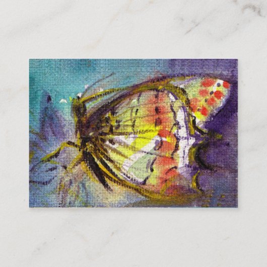 MAGIC BUTTERFLY, geel, wit, lijnpapier Visitekaartje (Achterkant)