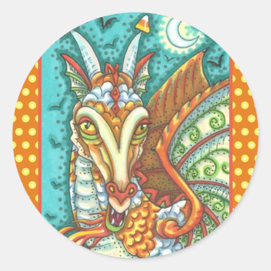 MAGIC CANDY CORN DRAGON, HALLOWEEN FANTASY RONDE STICKER (Voorkant)