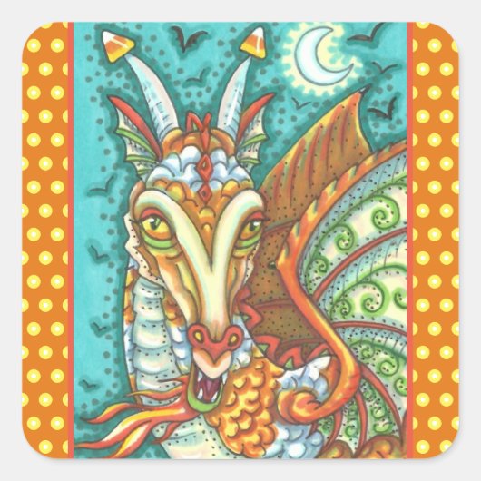 MAGIC CANDY CORN DRAGON, HALLOWEEN FANTASY VIERKANTE STICKER (Voorkant)