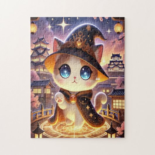 Magic Cat & Japanese Castle | Fantasy Puzzle (Vertical)