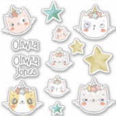 Magic caticorn Kawaii Sticker vert pack (Devant)