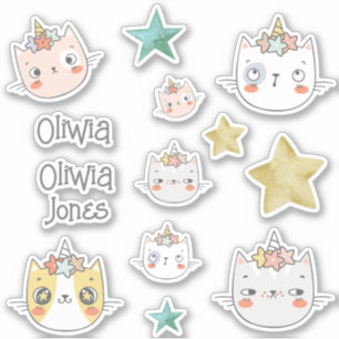Magic caticorn Kawaii Sticker vert pack