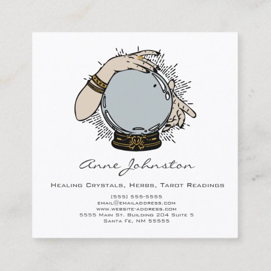 Magic Crystal Ball and Hands Square Visitekaartje (Achterkant)