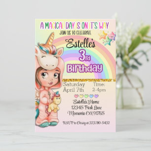 Magic Day Unicorn 3e invitation anniversaire
